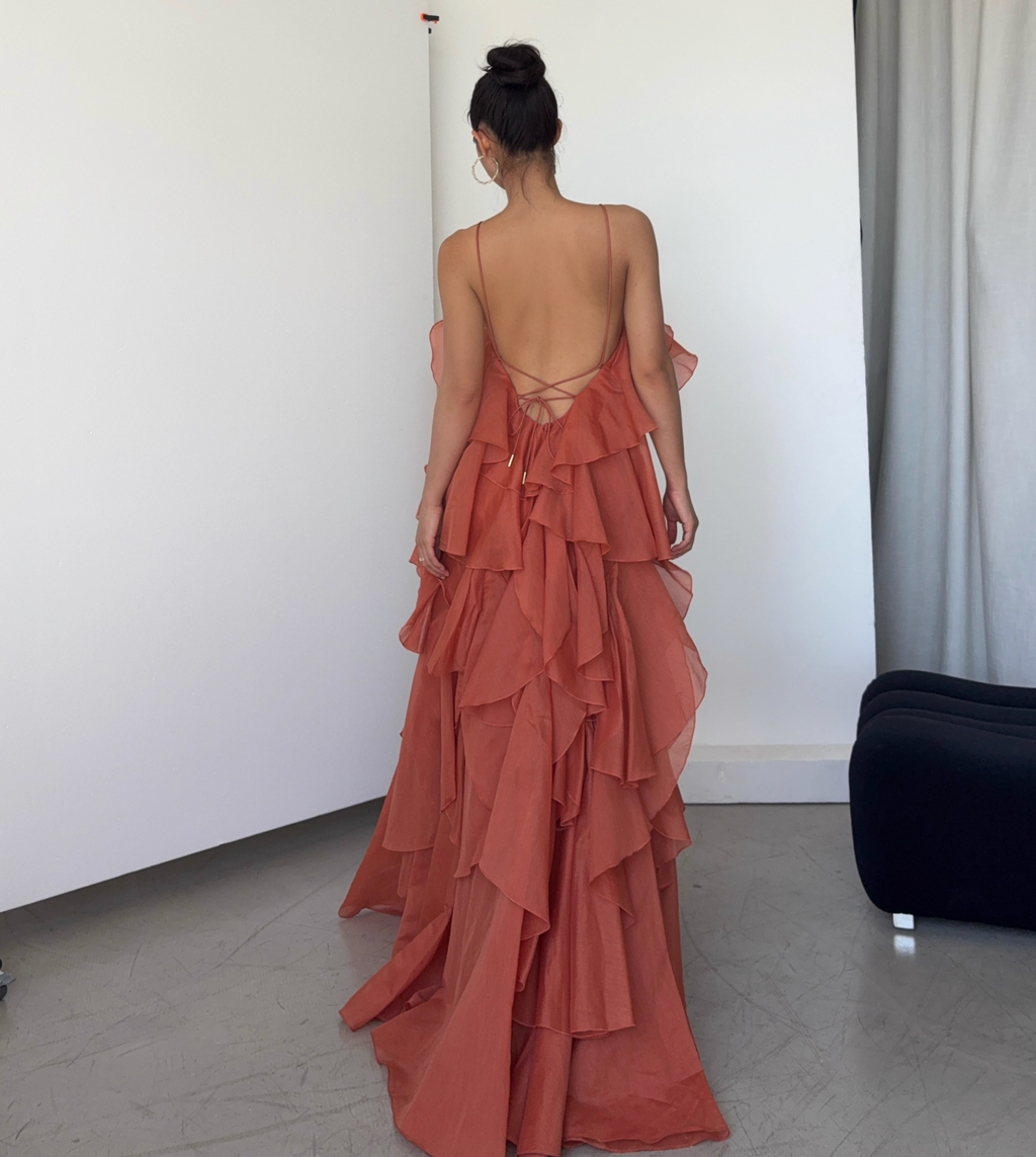 Aje Pandorea Layered Maxi Dress | Coral Clay Size 6