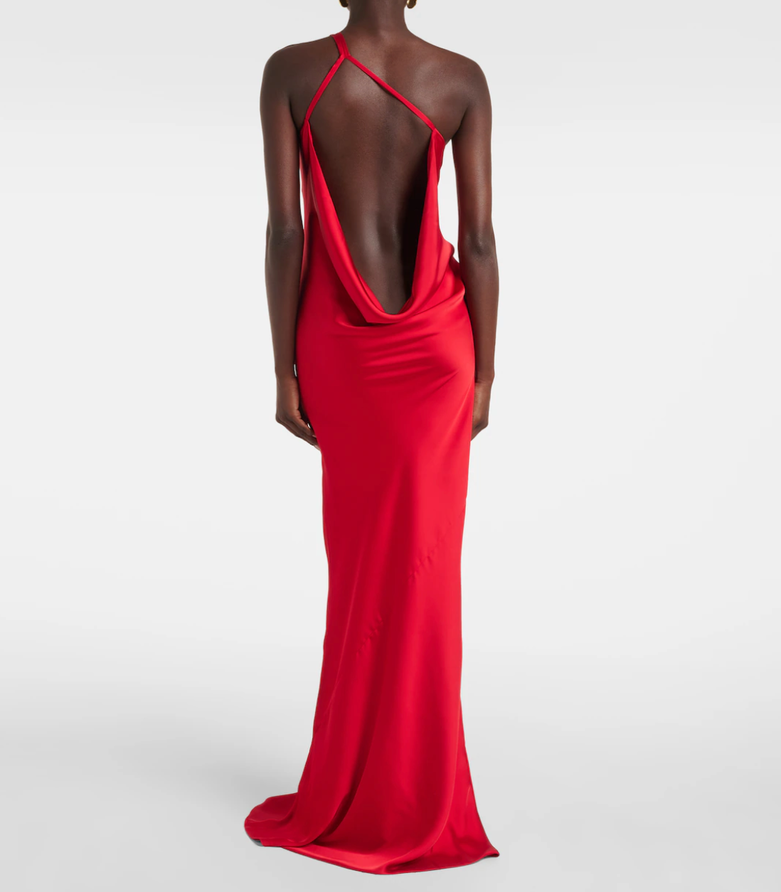 Norma Kamali Open-back One-shoulder Satin Gown | Red Size XS
