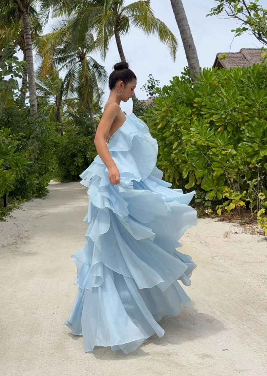 Aje Pandorea Layered Maxi Dress | Silver Blue Size 6