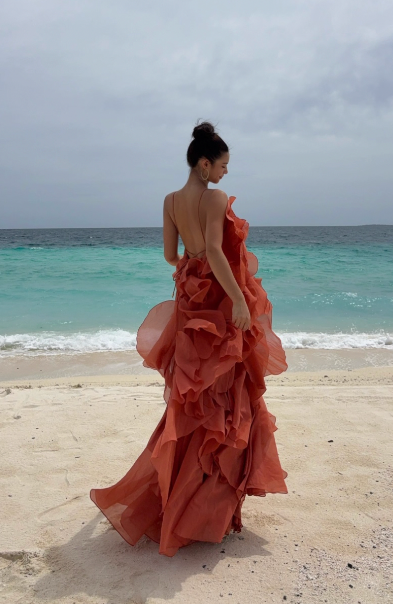 Aje Pandorea Layered Maxi Dress | Coral Clay Size 6