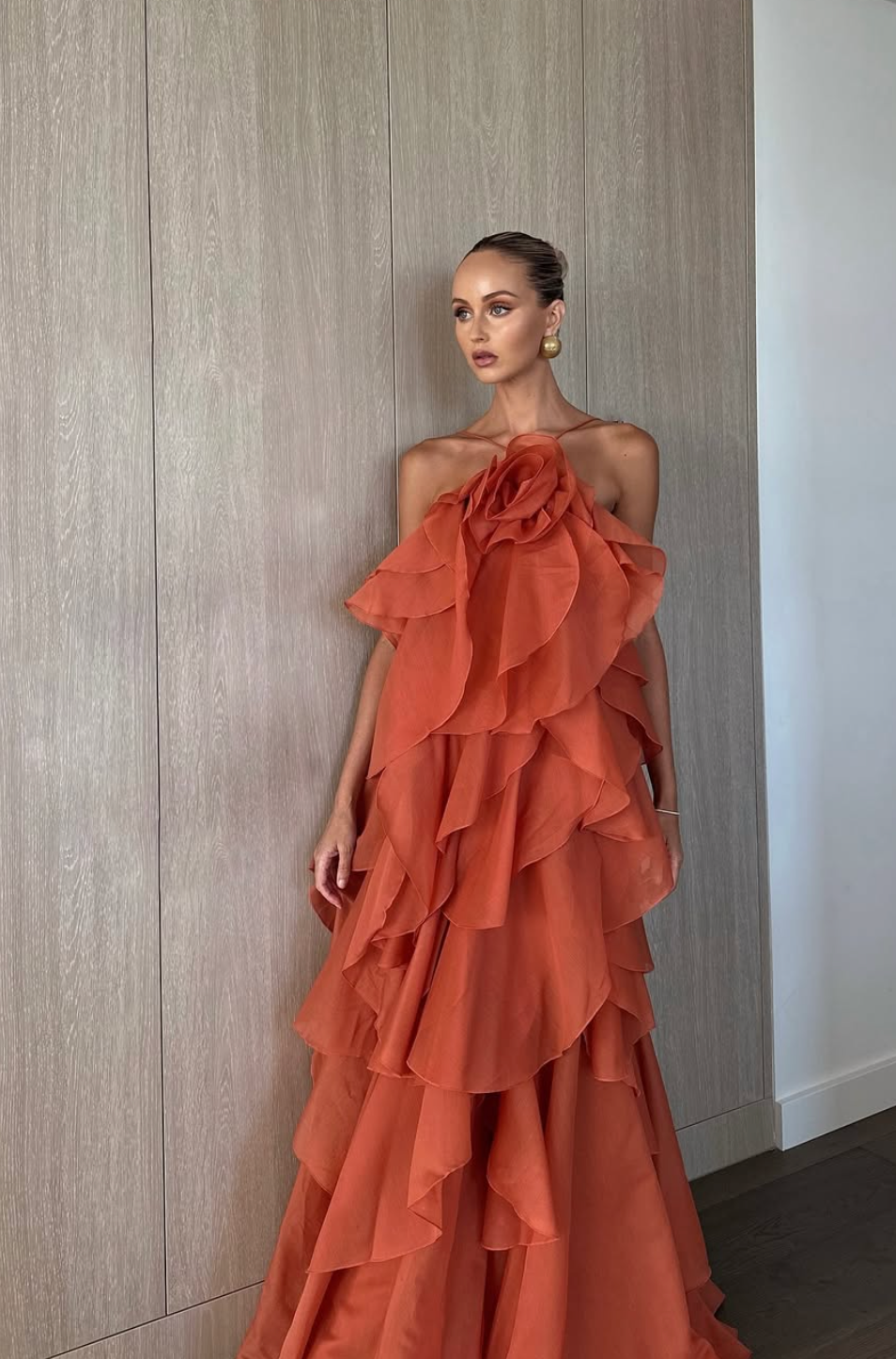 Aje Pandorea Layered Maxi Dress | Coral Clay Size 6