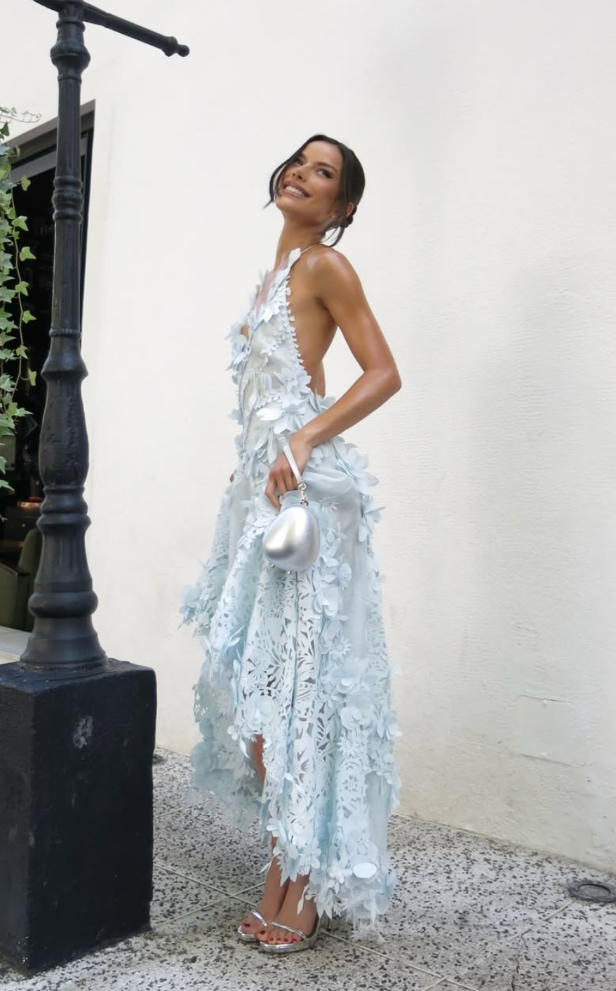 Zimmermann Natura Lasercut Halter Dress | Ice Blue Size 0