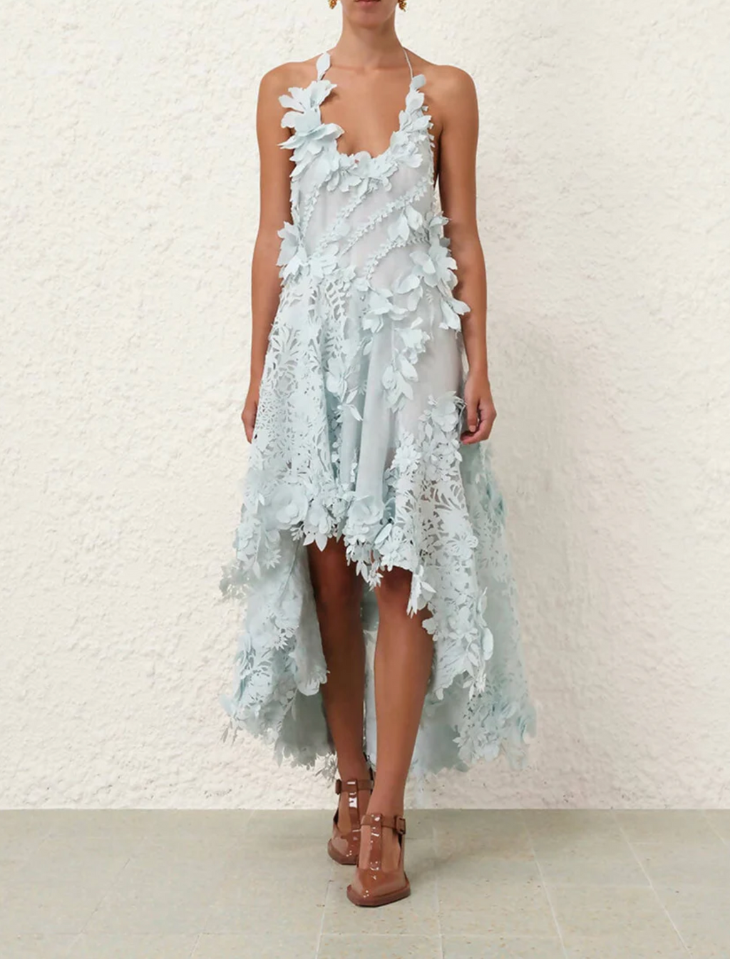 Zimmermann Natura Lasercut Halter Dress | Ice Blue Size 0